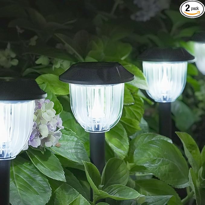 AOSEA 2 Pack Solar Outdoor Lights, IP 65 Waterproof Solar Powered Driveway Lights, Auto On/Off Path Landscape Lighting for Yard, Patio, Landscape, Pathway, Cool White