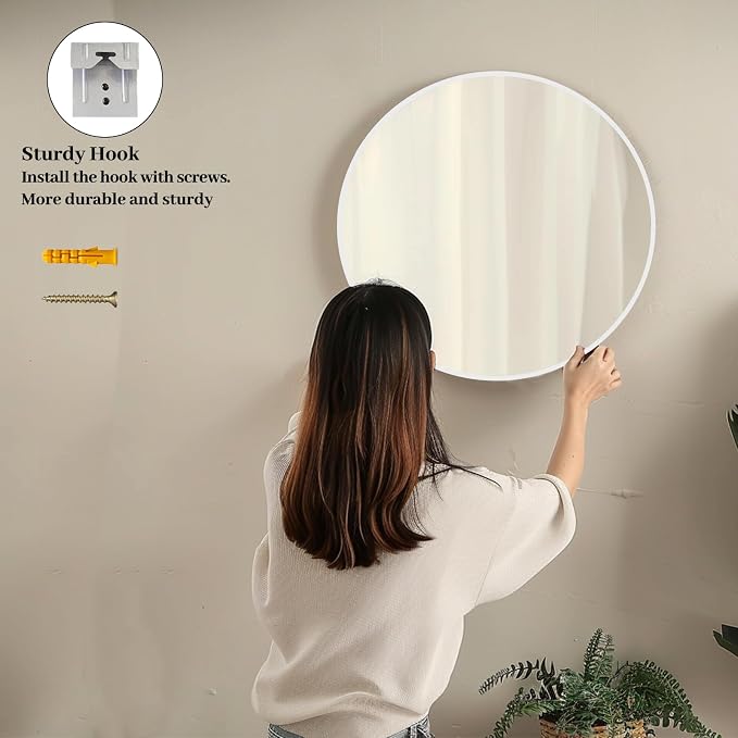 Sunniry White Round Mirror 30 inch, Large Round Mirror, Bathroom Mirror Matte - Image 5