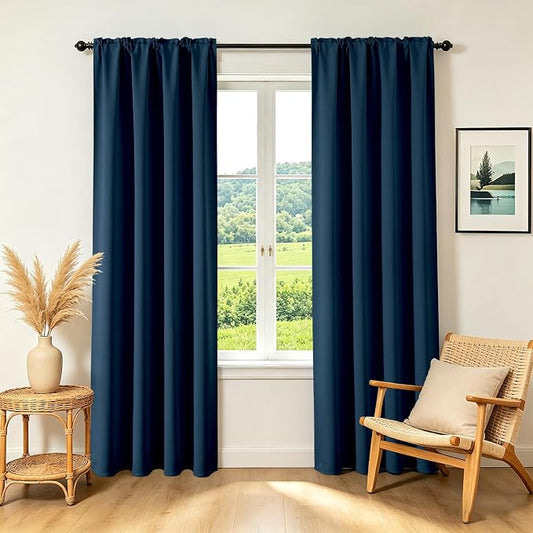 CUCRAF Navy Blue Blackout Curtains 45 inch Length 2 Panels Set, Rod Pocket Room by CUCRAF