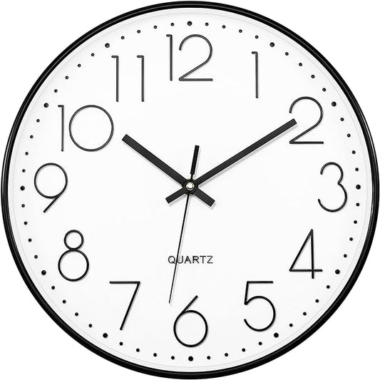 Foxtop 14 Inch Black Wall Clock Large Silent Non-Ticking Battery Operated Round by Foxtop