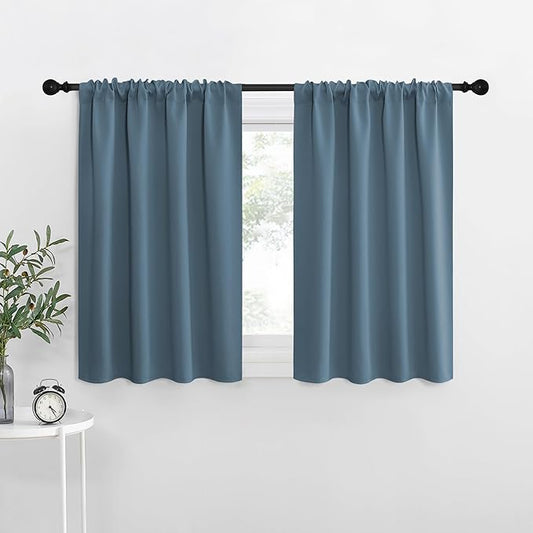 NICETOWN Kitchen Curtains, Smoky Blue, Short Blackout Curtains & Drapes by NICETOWN