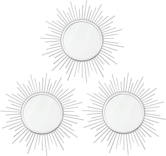 3 Pack Metal Mirrors for Wall Sunburst Wall Mirrors Home Décor Decorative by Uaussi
