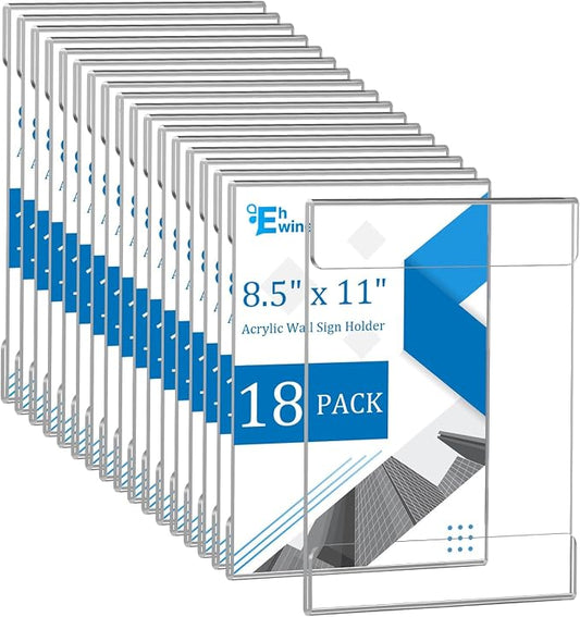 EHWINE 18 Pack 8.5 x 11 Wall Mount Acrylic Sign Holder, Wall Signs Photo Menu by EHWINE