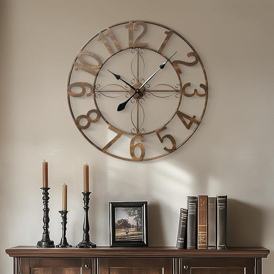 Cuspin 30 Inch Large Wall Clock, Bronze Rustic Decorative Metal Wall Clock by Cuspin