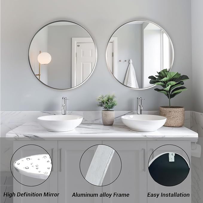 Sunniry Silver Round Mirror 24 inch, Circle Mirror - Image 2