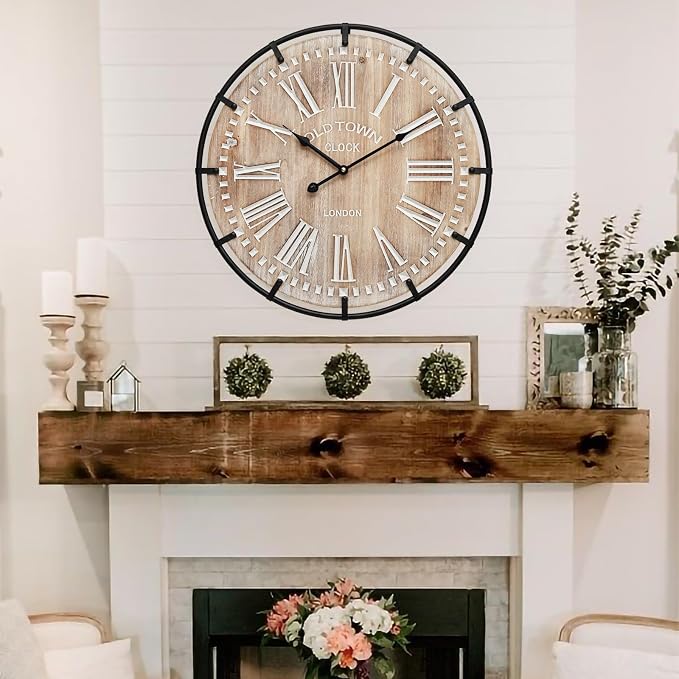 EMAX HOME 20 Inch Large Farmhouse Wall Clock, Rustic Antique Wood by EMAXHOME