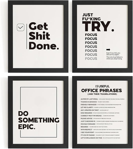 DSHFG Funny Motivational Office Pictures Wall Art Decor Prints Set of 4 by Unknown