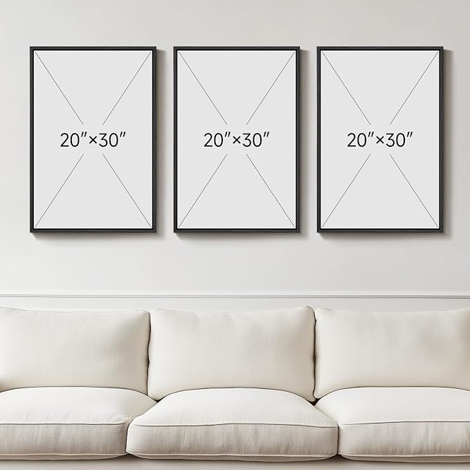 Large Framed Neutral Black and Beige Wall Art, 3 Piece Modern Canvas Prints - Image 3