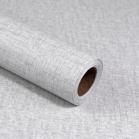 Grey Grasscloth Peel and Stick Wallpaper, Vintage Textured Contact Paper 15.75" by MANONIRIA