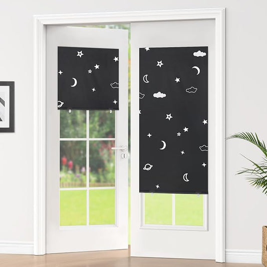 LazBlinds 100% Blackout Door Curtain, No Tools No Drill Cordless Blinds by LazBlinds