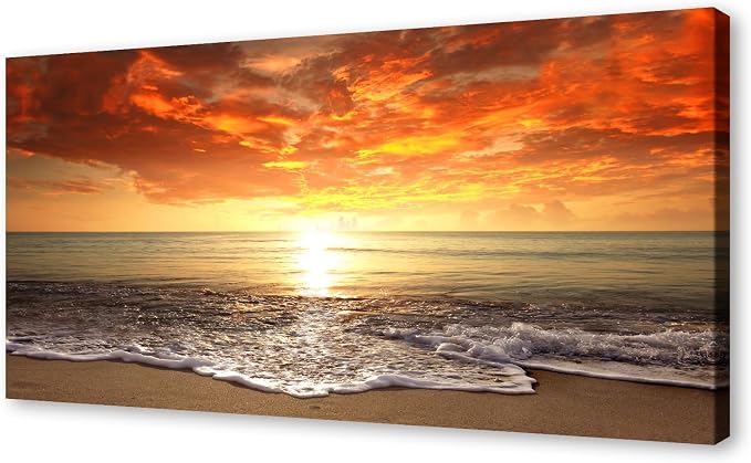 Baisuart-S0198 Canvas Prints Wall Art Sunset Ocean Beach Pictures Photo by Baisuart