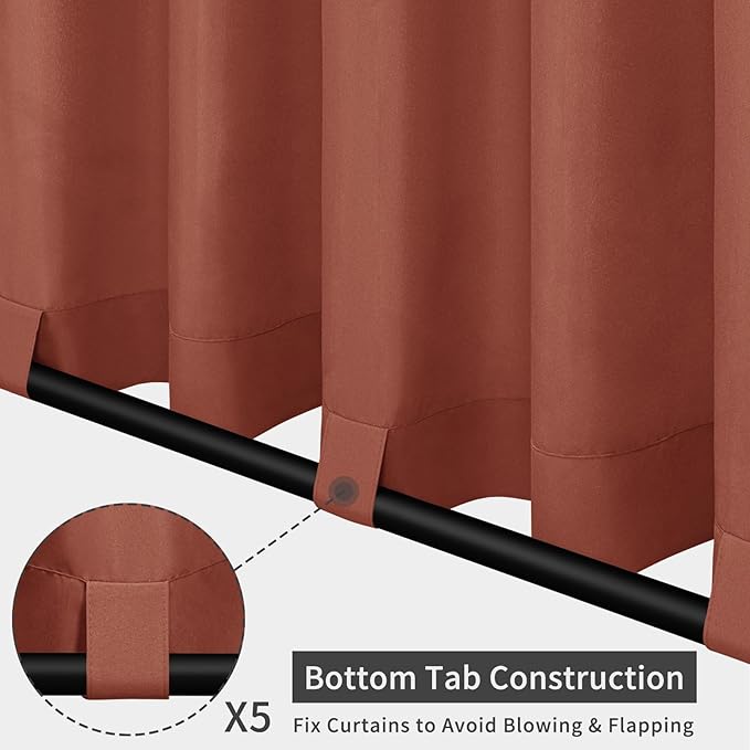 Easy-Going Outdoor Patio Curtains Detachable Tab Top Windproof Weatherproof Curtain for Cabana, Porch, Pergola and Gazebo, Tab Bottom Drape, 2 Panels, 110W x 84L inch, Terra Red