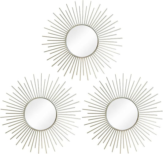 3 Pack Metal Mirrors for Wall Sunburst Wall Mirrors Home Décor Decorative by Uaussi