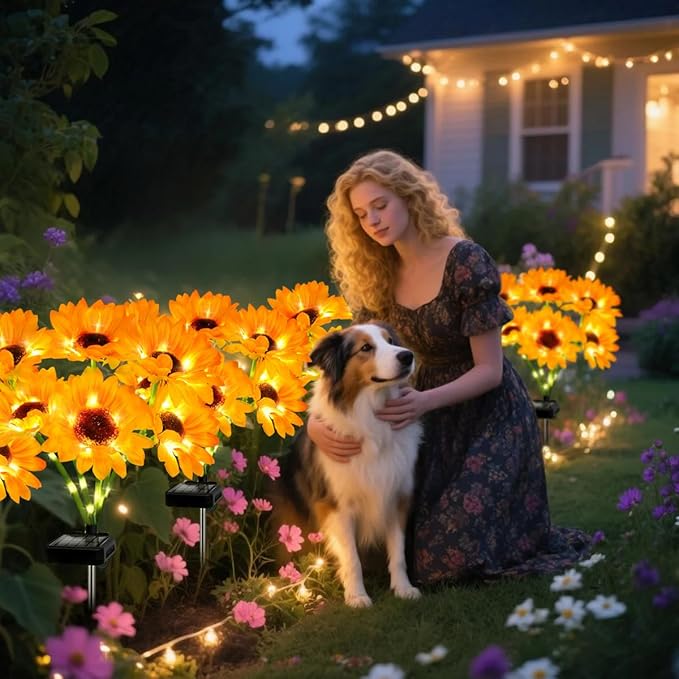 6 Pack Solar Sunflower Garden Lights 36 Vibrant Sunflowers LED Outdoor Decorative Stake Lights for Yard, Patio, Lawn, Pathway, IP65 Waterproof Flower Light, Birthday Gift for Mom, Grandma, and Friends