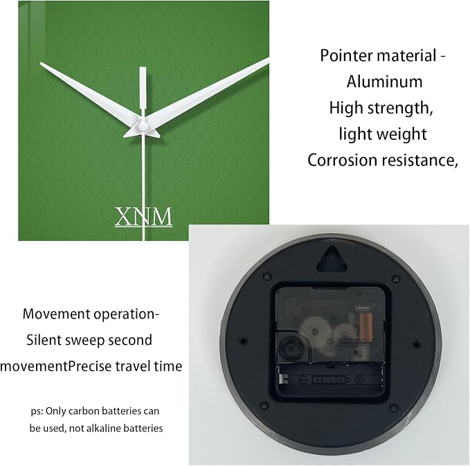 XNM Bedroom Clock Battery Operated Glass Minimalist Green Wall Clock 12 Inch - Image 8