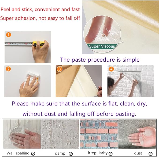 30PCS 3D Wall Panels Peel and Stick Faux Brick Wallpaper Purple Self Adhesive - Image 6