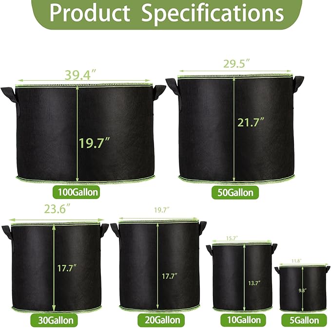 1-Pack 100 Gallon Plant Grow Bags, Thickened Nonwoven Fabric Pots with Handles,Sturdy Garden Planters Aeration Gardening Container to for Plants, Vegetables, and Flowers