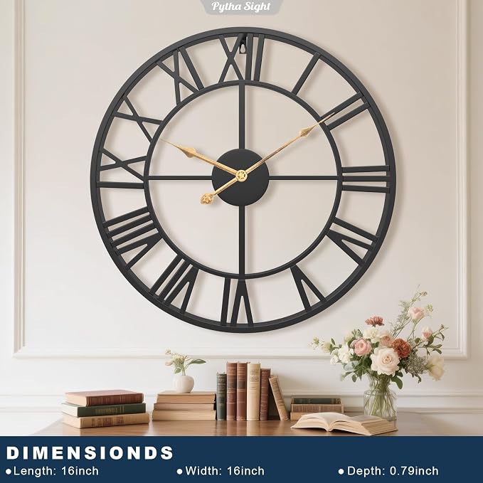 Pytha Sight Large Wall Clock for Lving Room, 16 Inch Modern Industrial - Image 2