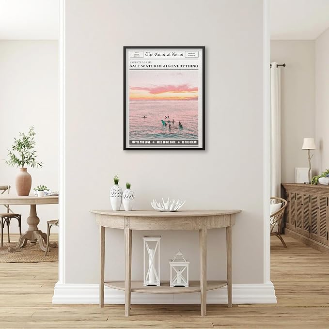 Pink Beach Newspaper Posters Vintage Fashion Coastal Girl Surf Wall Art 12X16 - Image 5