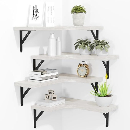 ROMGUAR CRAFT Corner Floating Shelves Wall Mounted Set of 4, Rustic Wood by ROMGUAR+CRAFT