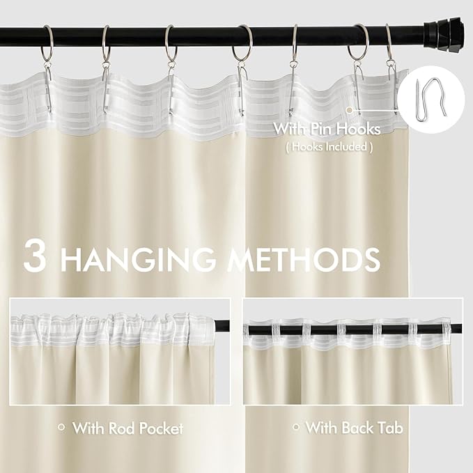 MIULEE Birch Back Tab Blackout Curtains 102 Inch Long 2 Panels Set - Image 3
