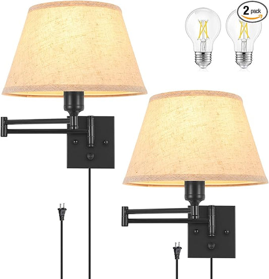 TRLIFE Dimmable Wall Sconce Plug in, Wall Sconces Set of Two Swing Arm Wall by TRLIFE