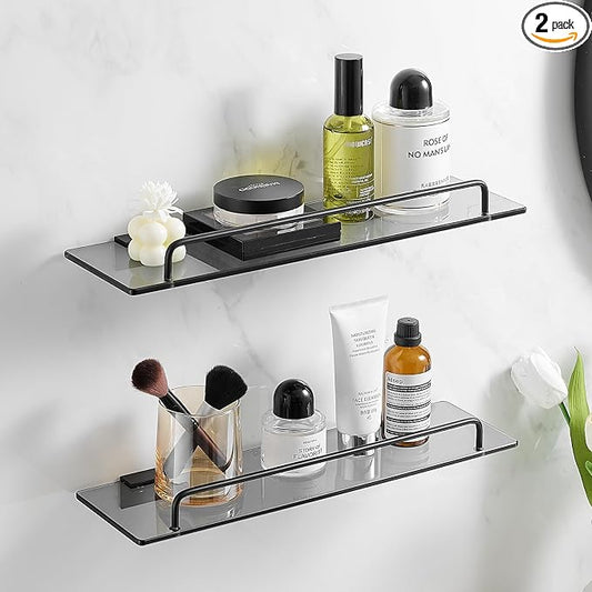 Voldra Glass Shelf for Bathroom, 2 Pack Adhesive Shower Shelves for Inside by VOLDRA