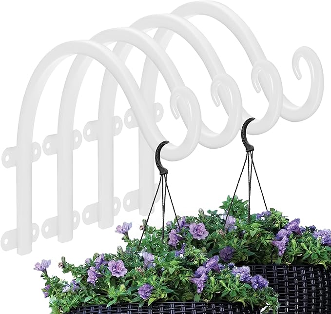 4 Pack 12Inch Plant Hanger, Sturdy Hanging Plant Bracket Hooks Outdoor, Bird Feeder Hanger for Bird Feeders, Planters, Lanterns, Wind Chimes Indoor Outdoor (White)