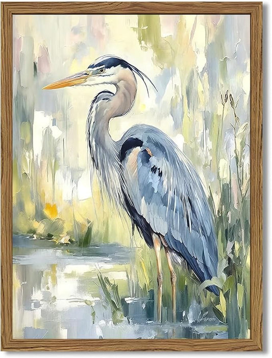 Framed Blue Heron Wall Art, Watercolor Sea Bird Pictures Wall Decor, Coastal by Unknown