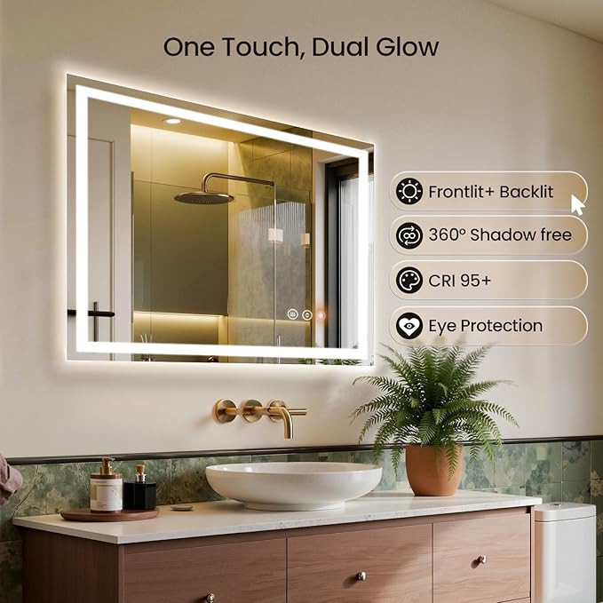 72X40 LED Bathroom Mirror with Lights, Backlit + Front Lit, Lighted Bathroom - Image 4