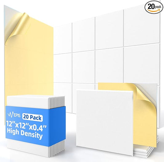 20 Pack Acoustic Panels with Self Adhesive, Soundproof Wall Panels, Square by NEPIS