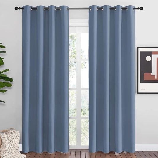 NICETOWN Stone Blue Room Darkening Curtain Panels 86" Length by NICETOWN