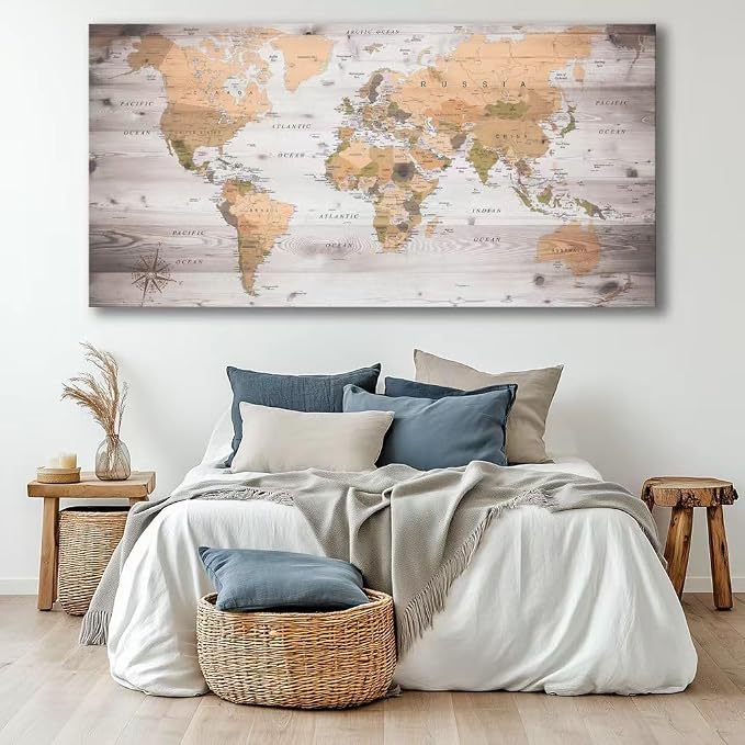 canvas Wall Art 20“x40 lagre map of the world Painting Ready to Hang Framed - Image 4