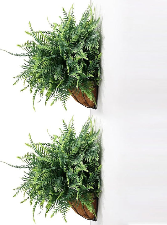 Faux Boston Fern with Hanging Basket – 18in Fake Hanging Fern, Lifelike by QIANYUN