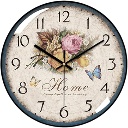 Decorative Wall Clock Battery Operated, 12-Inch Retro Vintage Floral Butterfly by Unknown