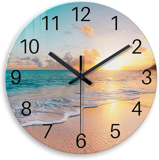 Round Blue Glass Office Wall Clock Decorative 24 Inch Beach Extra Large Wall by Constantplanet%E6%97%97%E8%88%B0%E5%BA%97