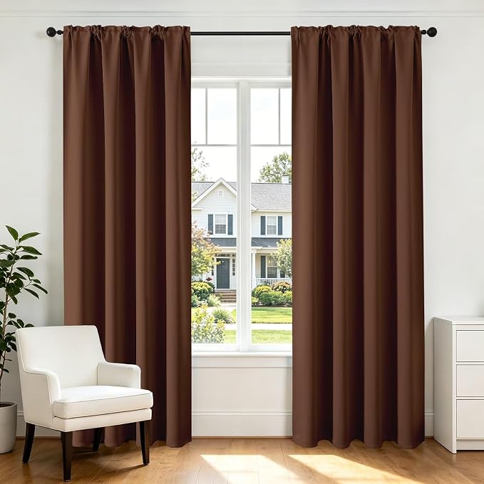 CUCRAF Brown Blackout Curtains 54 inch Length 2 Panels Set, Rod Pocket Room by CUCRAF