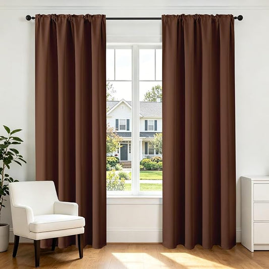 CUCRAF Brown Blackout Curtains 54 inch Length 2 Panels Set, Rod Pocket Room by CUCRAF