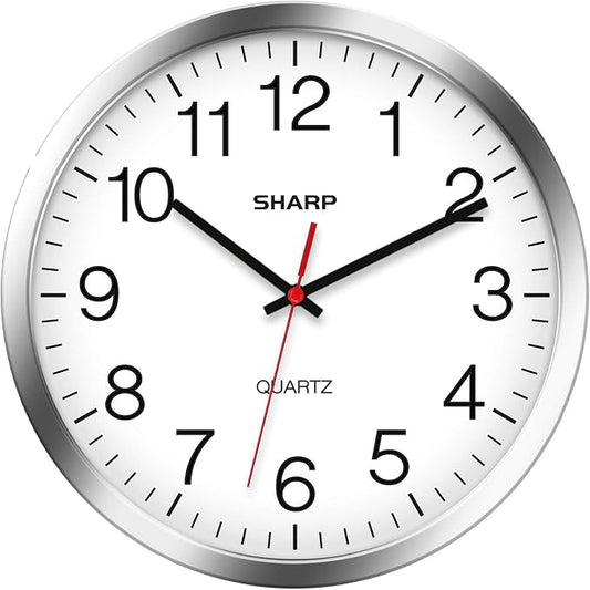 Sharp Wall Clock – Silver/Chrome, Silent Non Ticking 12 Inch Quality Quartz by SHARP
