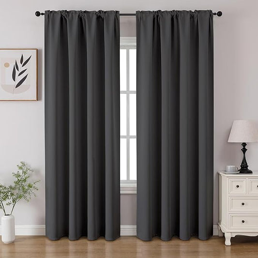 CUCRAF Dark Grey Blackout Curtains 72 inch Length 2 Panels Set, Rod Pocket Room by CUCRAF