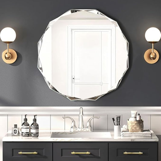 Bathroom Mirrors for Over Sink, Round Frameless Mirrors for Wall, 24x24 Inch by JACUKO