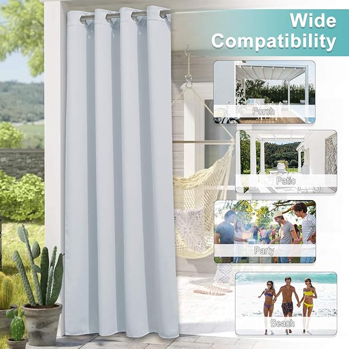 NICETOWN Indoor & Outdoor Curtain Etra Long 120'' for Bedroom, Premium Thick Privacy Weatherproof UV Blocking Energy Saving Vertical Blinds for Public Privacy Protect, Winter White, W52'', 1 PC