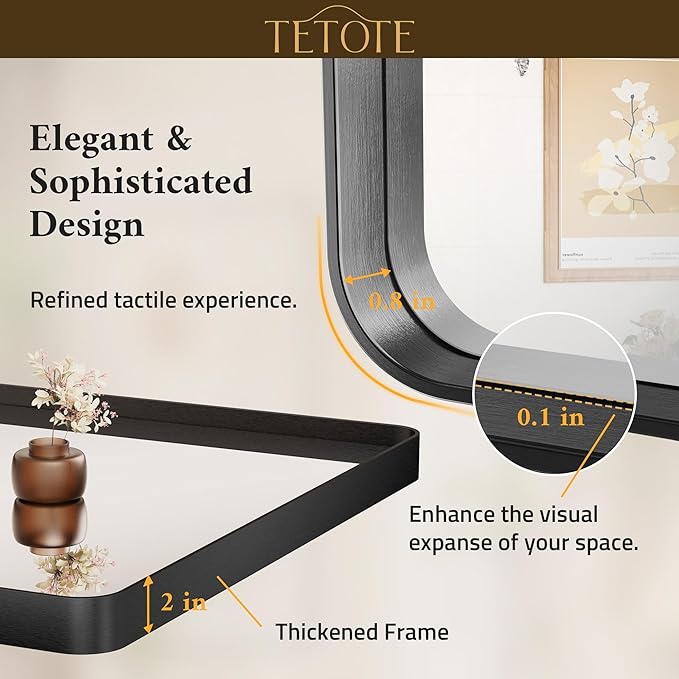 TETOTE 48 x 36 Inch Mirrors for Bathroom, Matte Black Framed Rectangular Large - Image 4