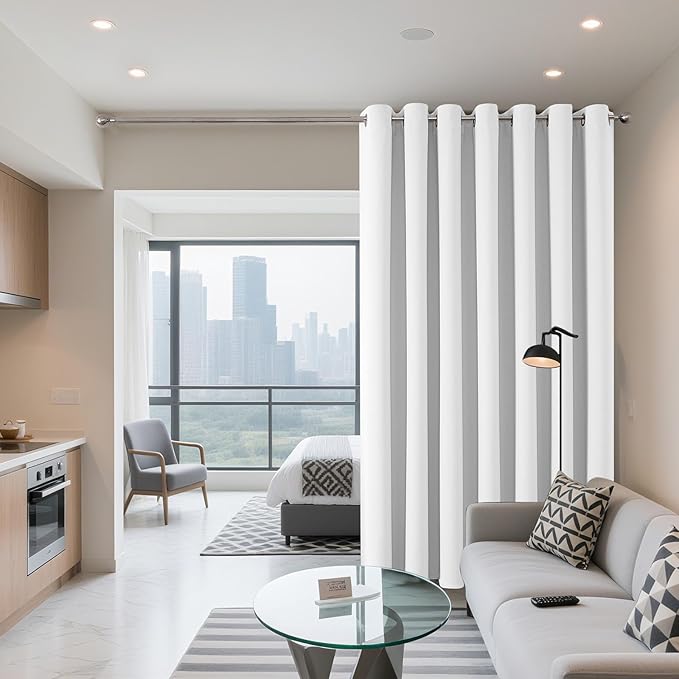 Joydeco Blackout Patio Sliding Door Curtains 90 Inches Long, Grommet Privacy Room Divider Curtains, Extra Wide Thermal Blackout Drapes for Bedroom Living Room (Pure White, 100Wx90L, 1 Panel)