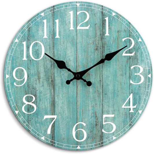 Wall Clock, 16 Inch Teal Silent Non-Ticking Kitchen Decor, Rustic Vintage by HYLANDA