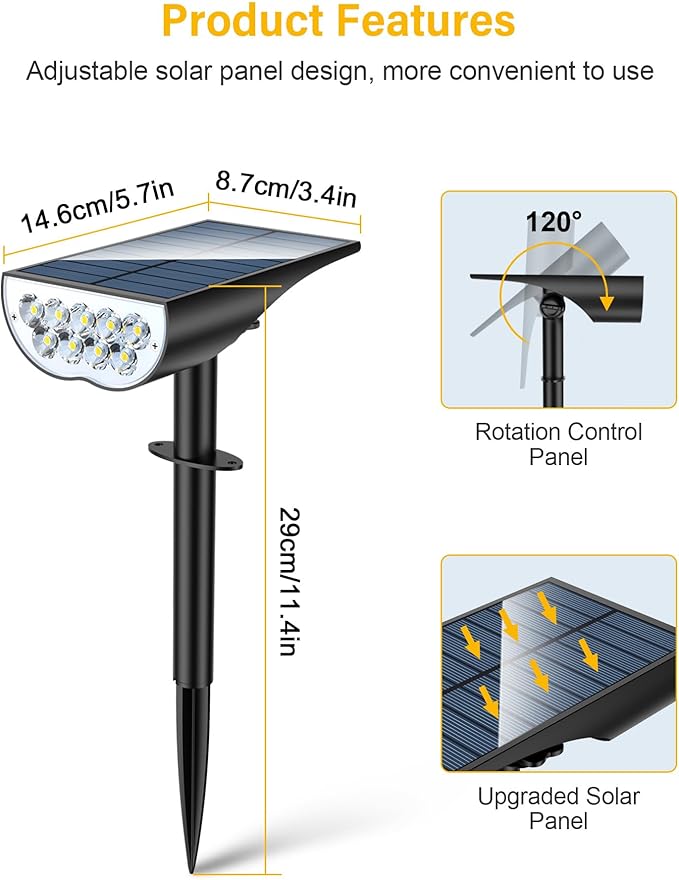 BAXIA TECHNOLOGY Solar Spot Lights Outdoor Waterproof, 3 Lighting Modes Solar Spotlights, Dusk to Dawn Spot Light for Yard Pathway Landscape Driveway, Warm White, 6 Pack