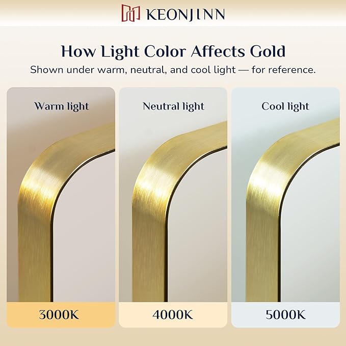 Keonjinn Gold Bathroom Vanity Mirror 48 x 36 Inch Large Rounded Rectangle - Image 4