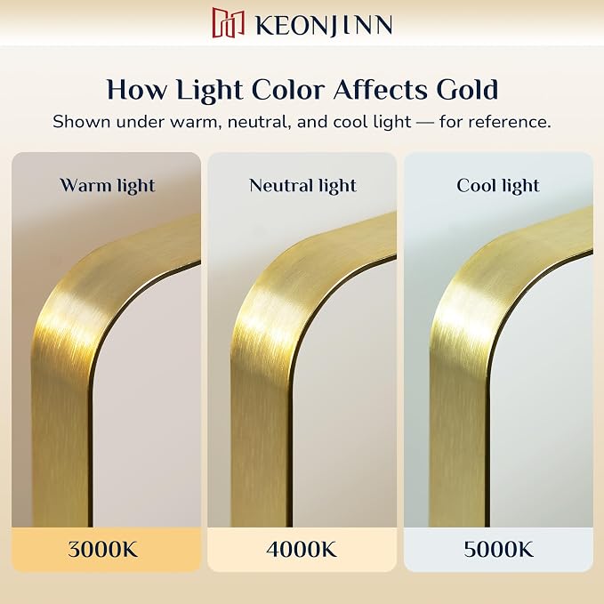 Keonjinn Gold Bathroom Mirrors for Over Sink, 28” x 36” Rounded Rectangle - Image 4