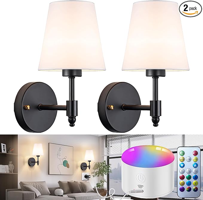 YHCDLAMP Battery Operated Wall Sconces Set of Two, Rechargeable Wireless Wall by YHCDLAMP