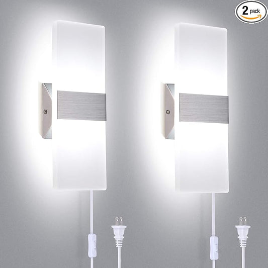 TRLIFE Modern Wall Sconces Set of 2, Wall Sconce Plug in 12W LED 6000K Cool by TRLIFE